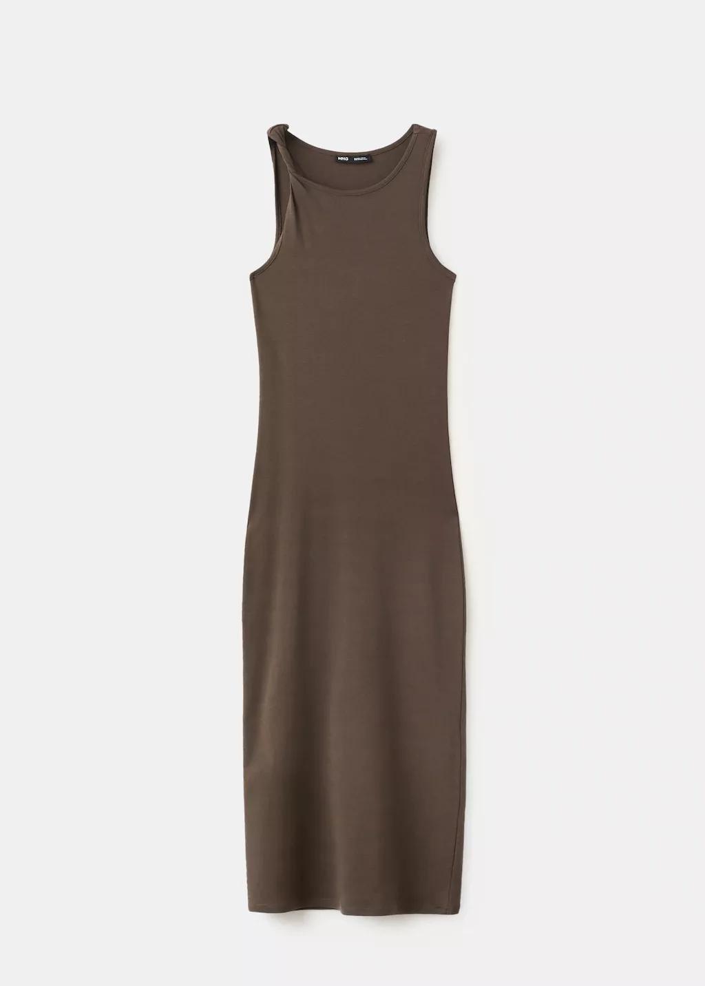 Brown Cotton Dress With Draped Strap Detail, Brown, large image number 7