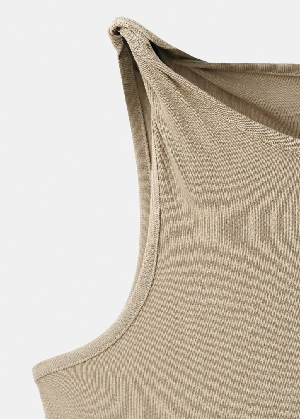 Khaki Cotton Dress With Draped Strap Detail, Beige - Khaki, large image number 1