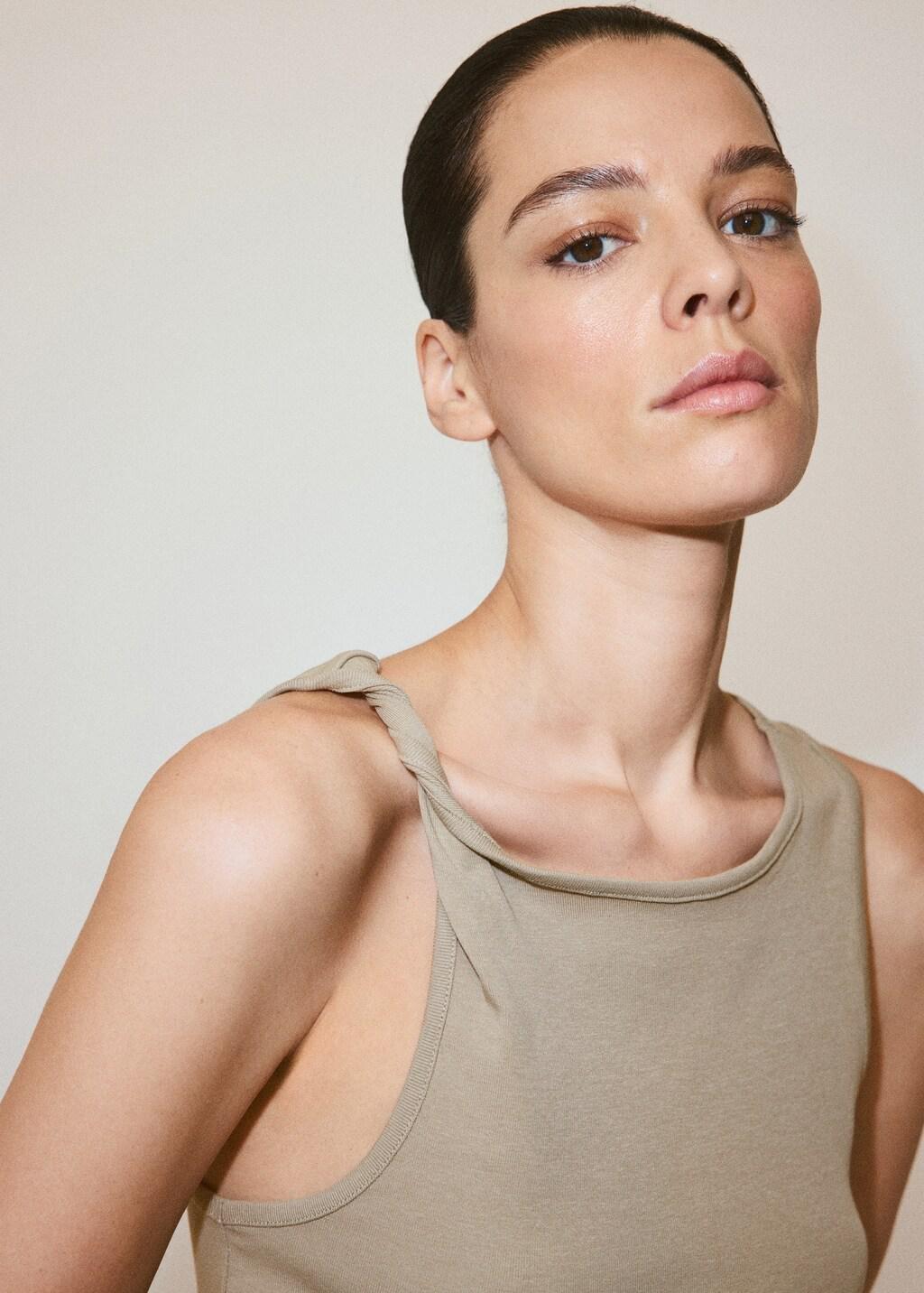 Khaki Cotton Dress With Draped Strap Detail, Beige - Khaki, large image number 4