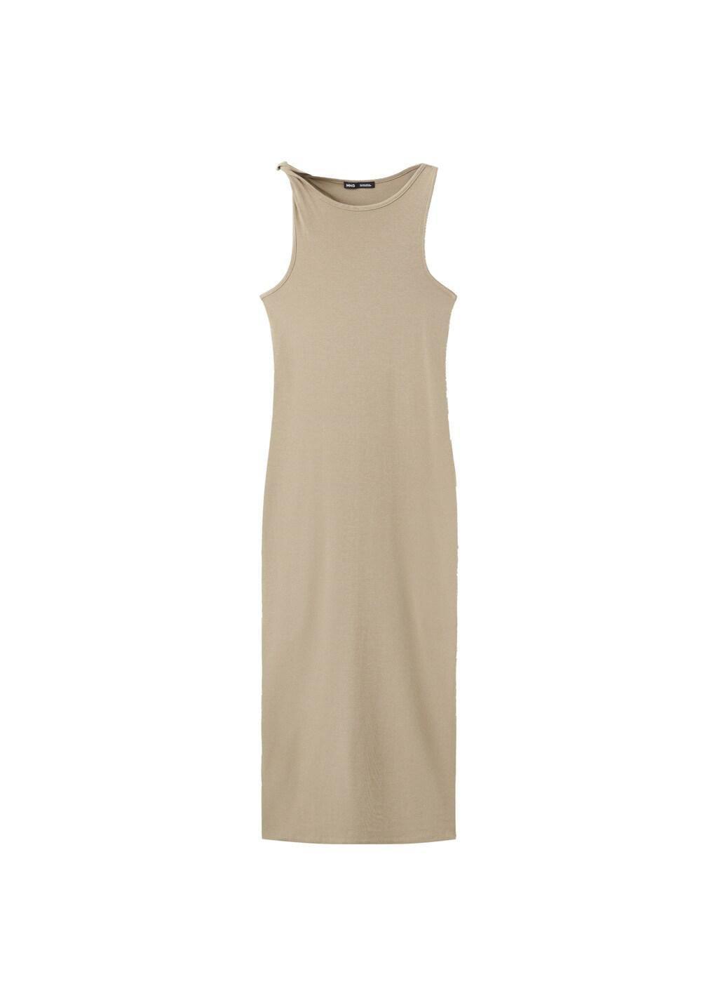Khaki Cotton Dress With Draped Strap Detail, Beige - Khaki, large image number 6