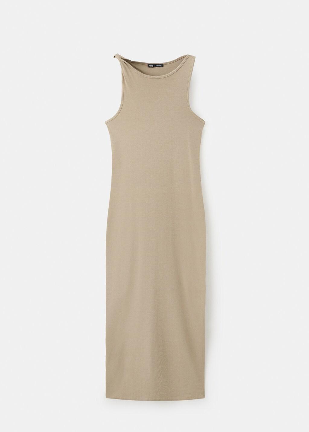 Khaki Cotton Dress With Draped Strap Detail, Beige - Khaki, large image number 7