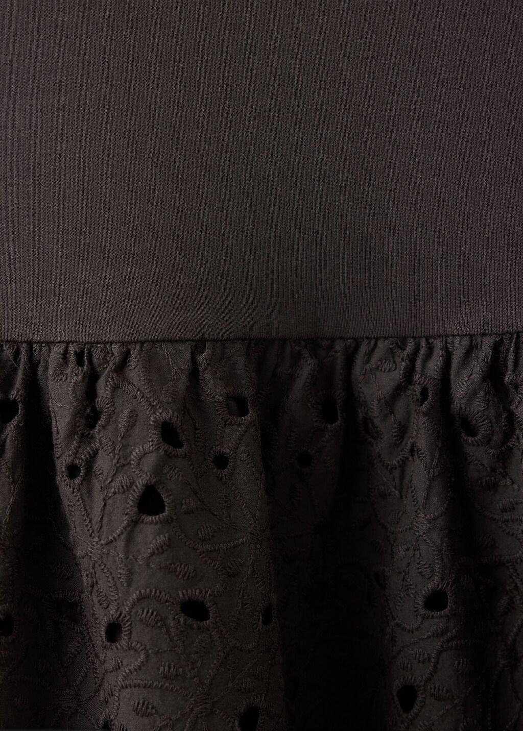 Brown Openwork Embroidered Combined Dress, Brown, large image number 1