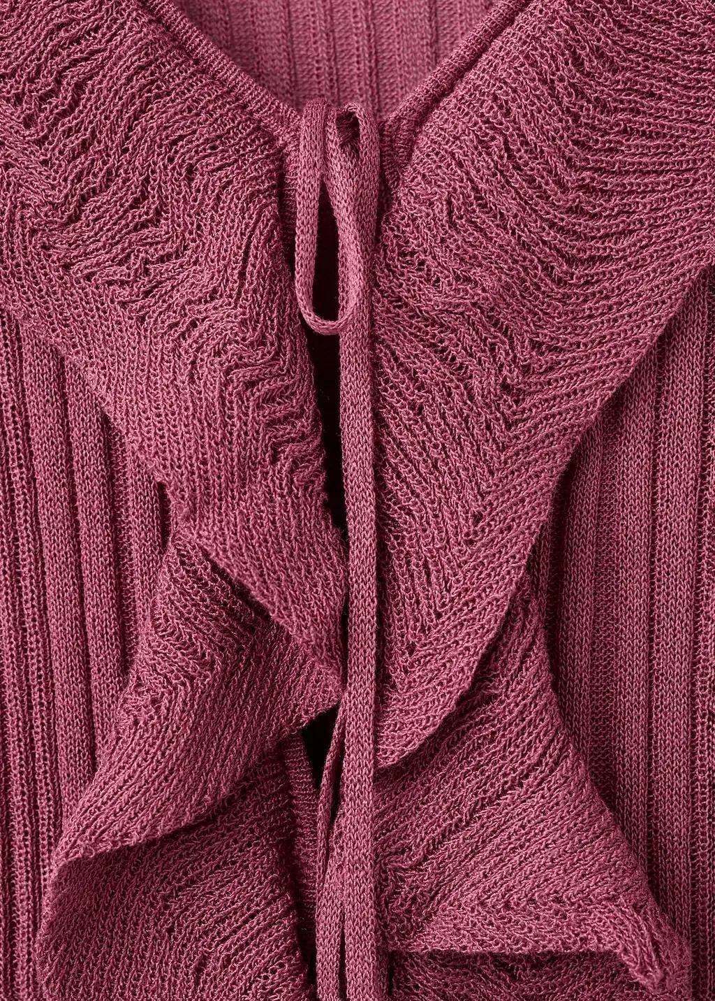 Red Textured Knit Cardigan With Frill Detail, Dark Red, medium