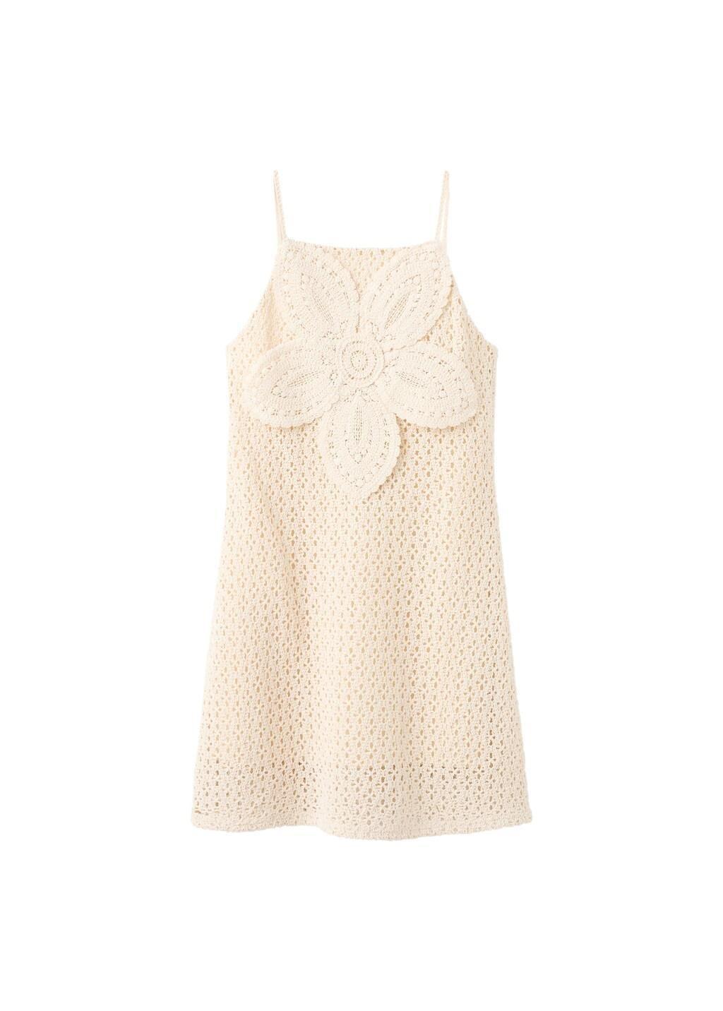 Beige Crochet Dress With Floral Detail, Light Beige, large image number 6