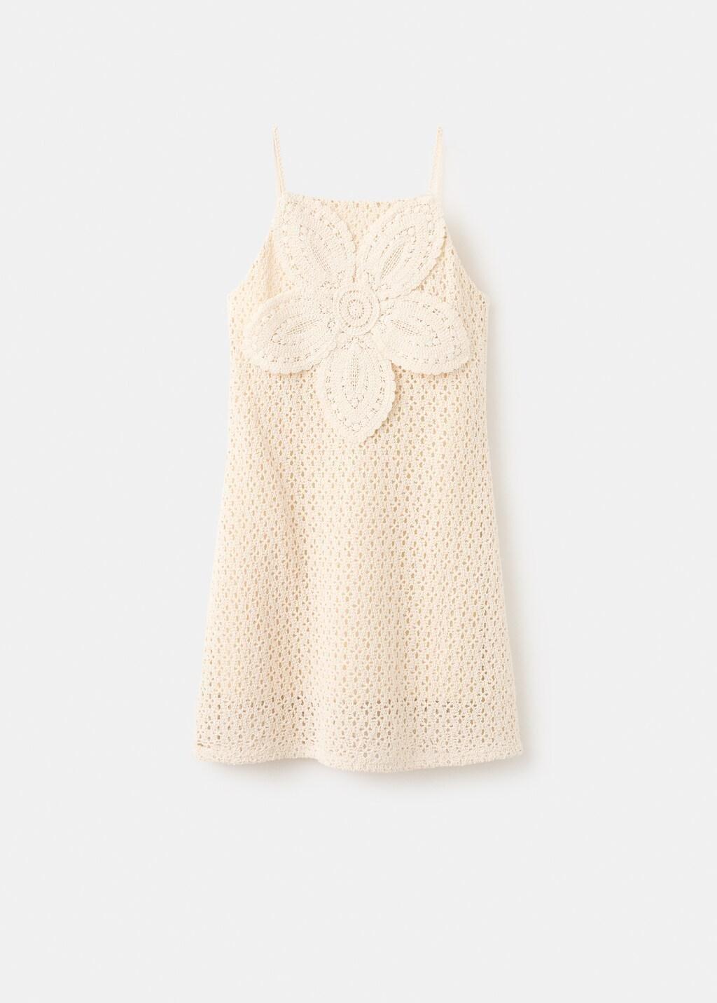 Beige Crochet Dress With Floral Detail, Light Beige, large image number 7