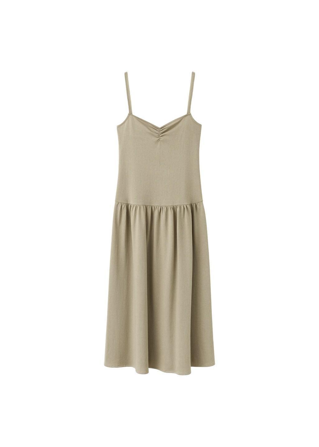 Khaki Ruched Neckline Volume Dress, Beige - Khaki, large image number 6