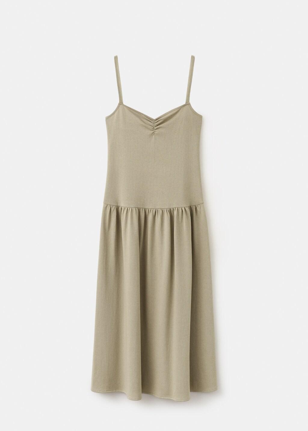 Khaki Ruched Neckline Volume Dress, Beige - Khaki, large image number 7