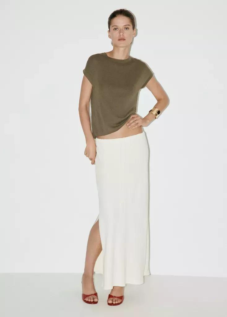 Khaki Short-Sleeve Knitted T-Shirt, , medium
