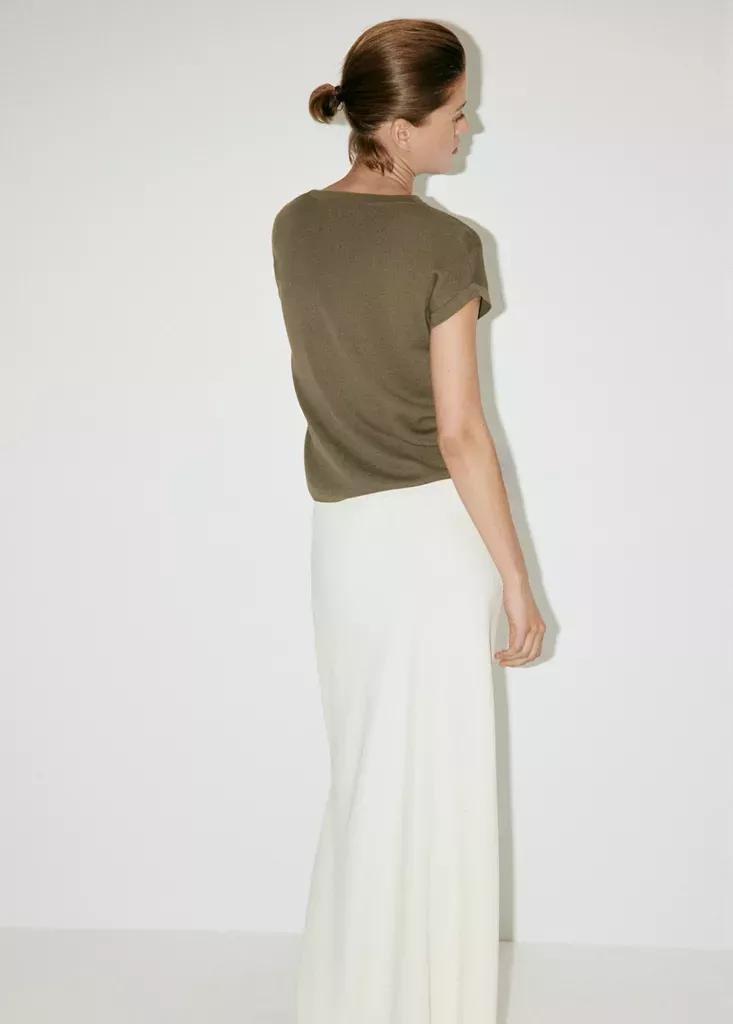 Khaki Short-Sleeve Knitted T-Shirt, , medium