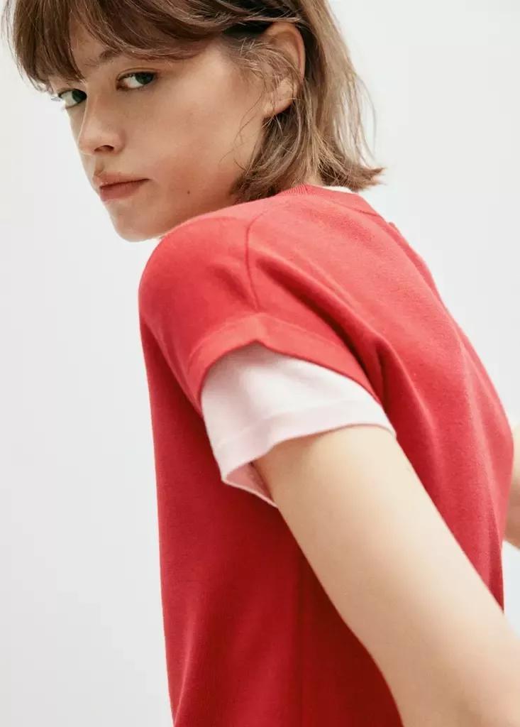 Red Short-Sleeve Knitted T-Shirt, Red, medium