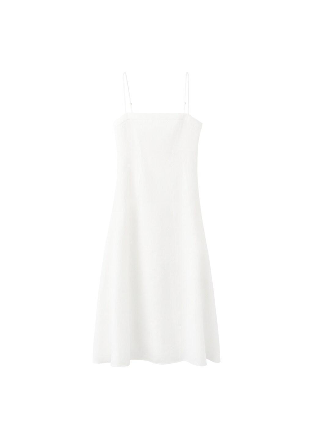 White Linen Dress With Stitch Detailing, White, large image number 6