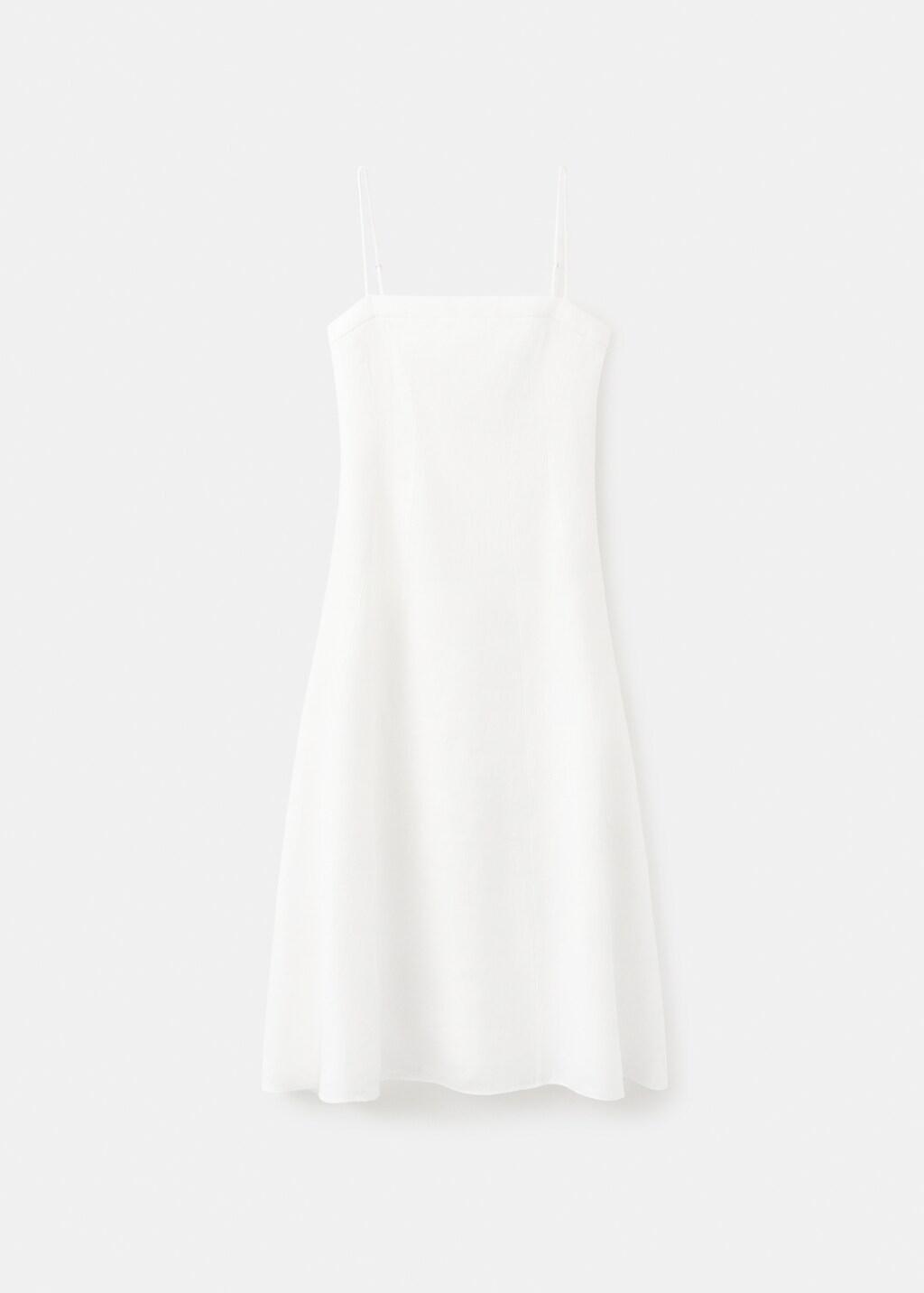White Linen Dress With Stitch Detailing, White, large image number 7