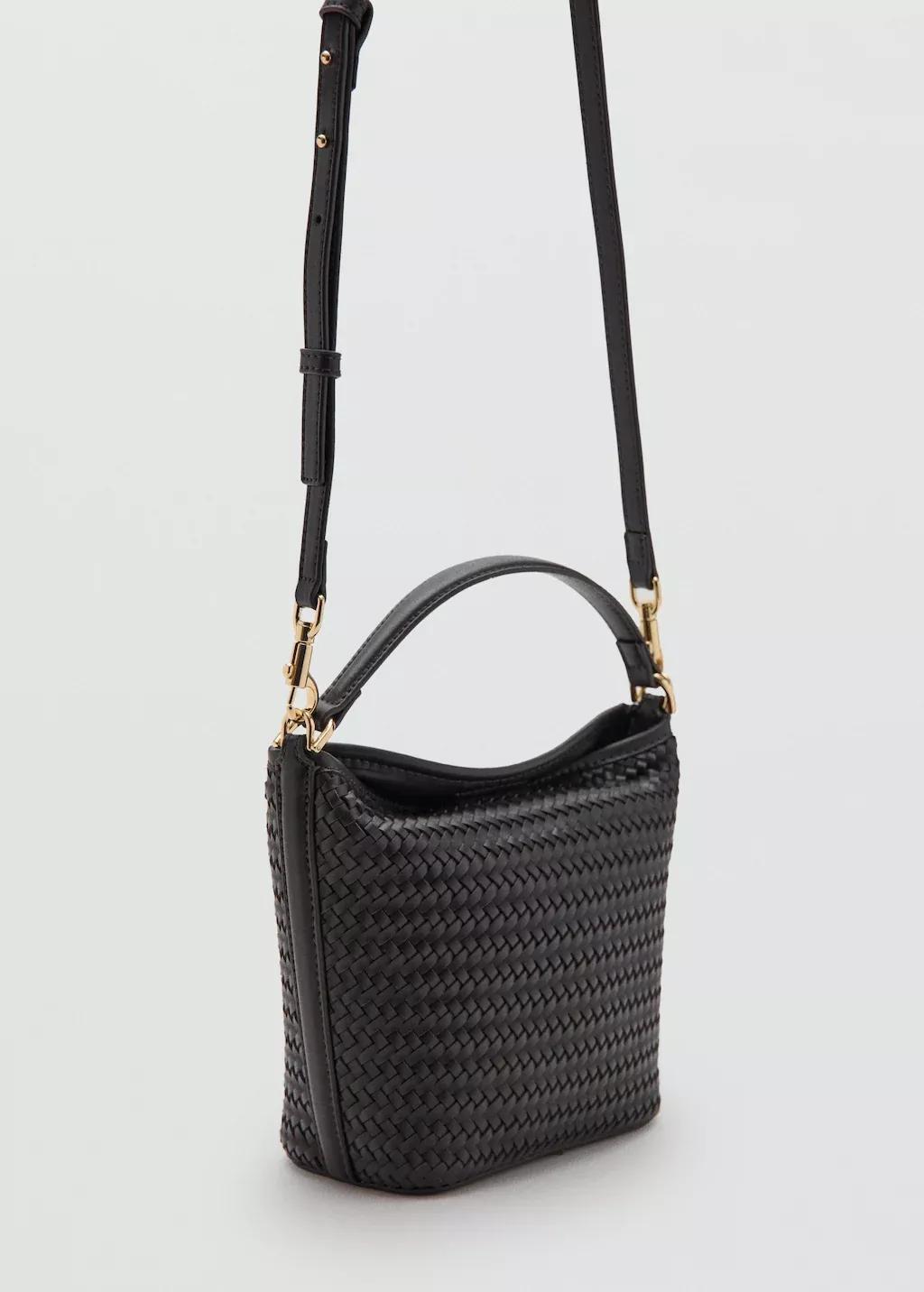 Brown Small Braided Bucket Bag, Dark Brown, medium