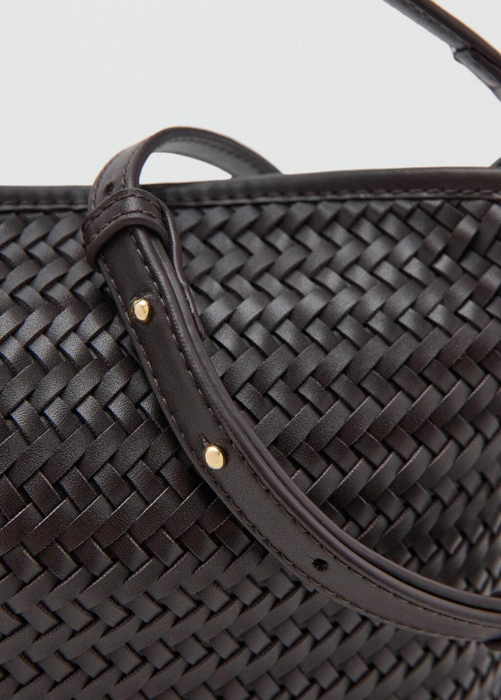 Brown Small Braided Bucket Bag, Dark Brown, medium