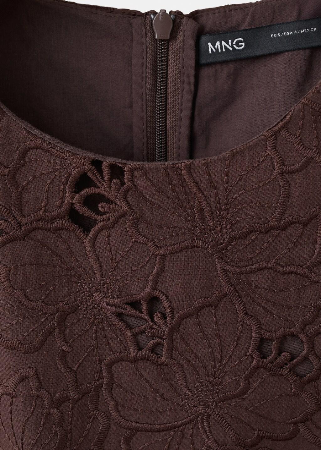 Brown Broderie Anglaise Floral Dress, Brown, large image number 1