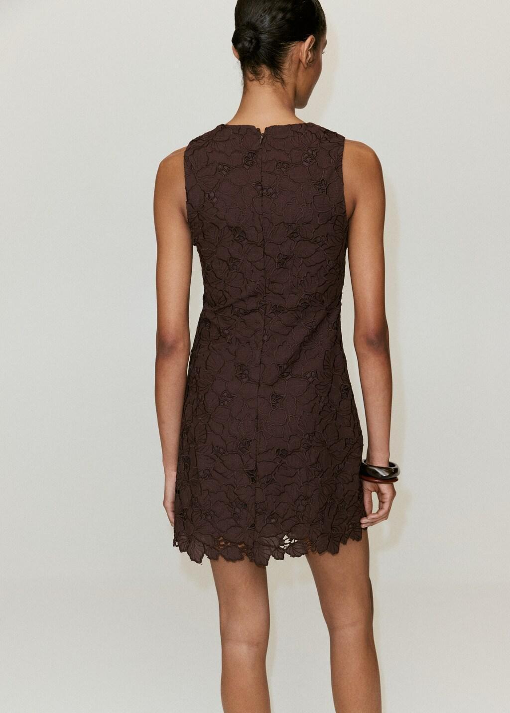 Brown Broderie Anglaise Floral Dress, Brown, medium