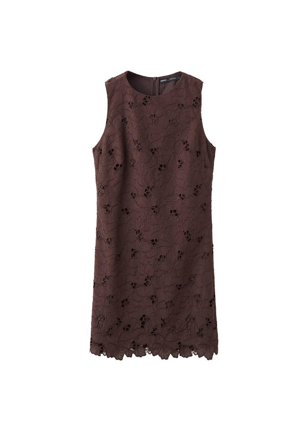 Brown Broderie Anglaise Floral Dress, Brown, large image number 6