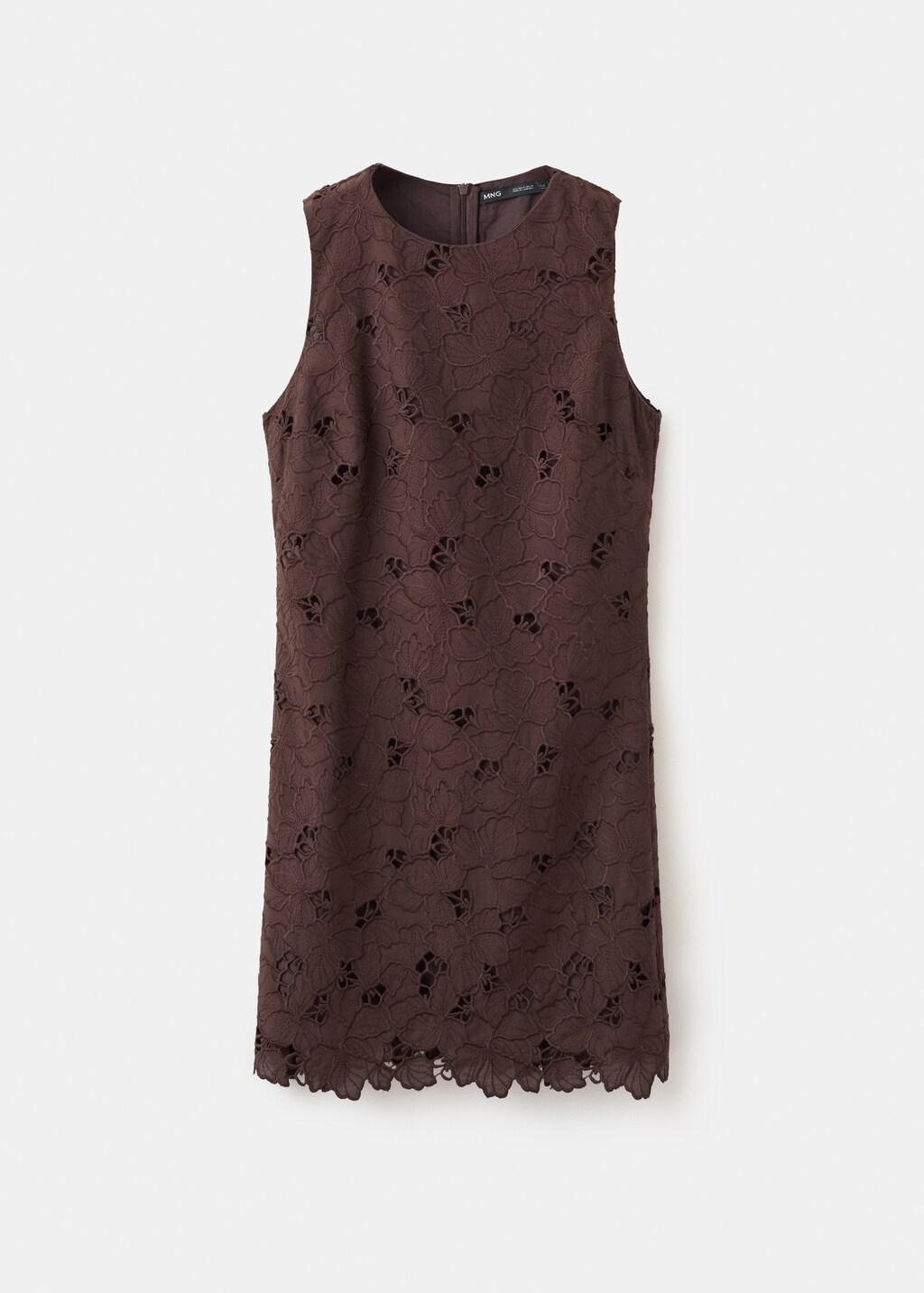 Brown Broderie Anglaise Floral Dress, Brown, large image number 7