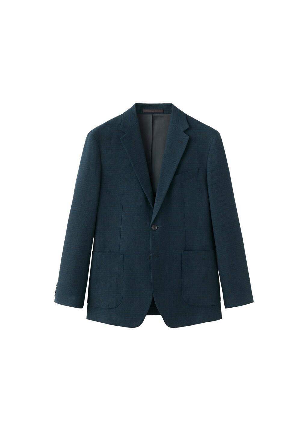Navy Slim Fit Linen-Cotton Striped Blazer, Navy, large image number 5