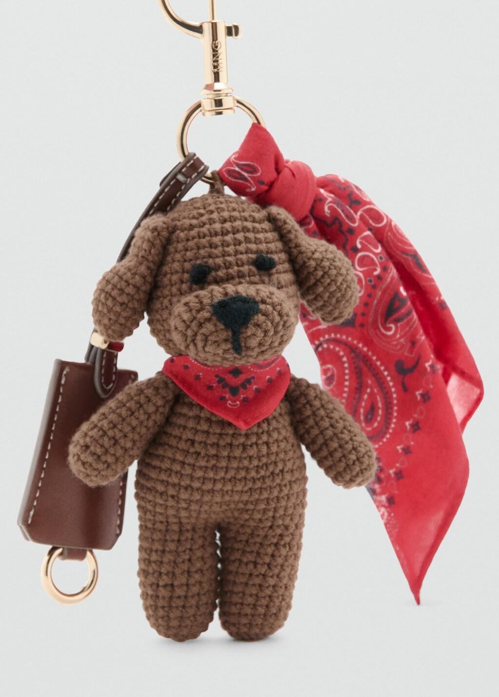 Brown Plush Keyring Handkerchief, Brown, large image number 0