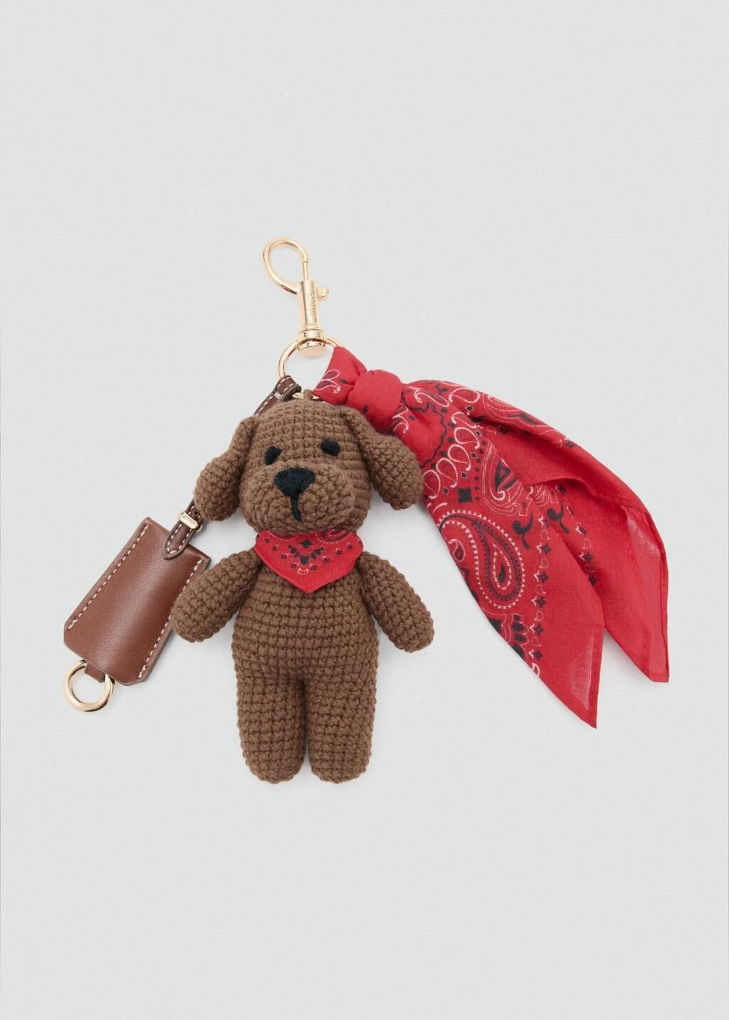 Brown Plush Keyring Handkerchief, Brown, large image number 3