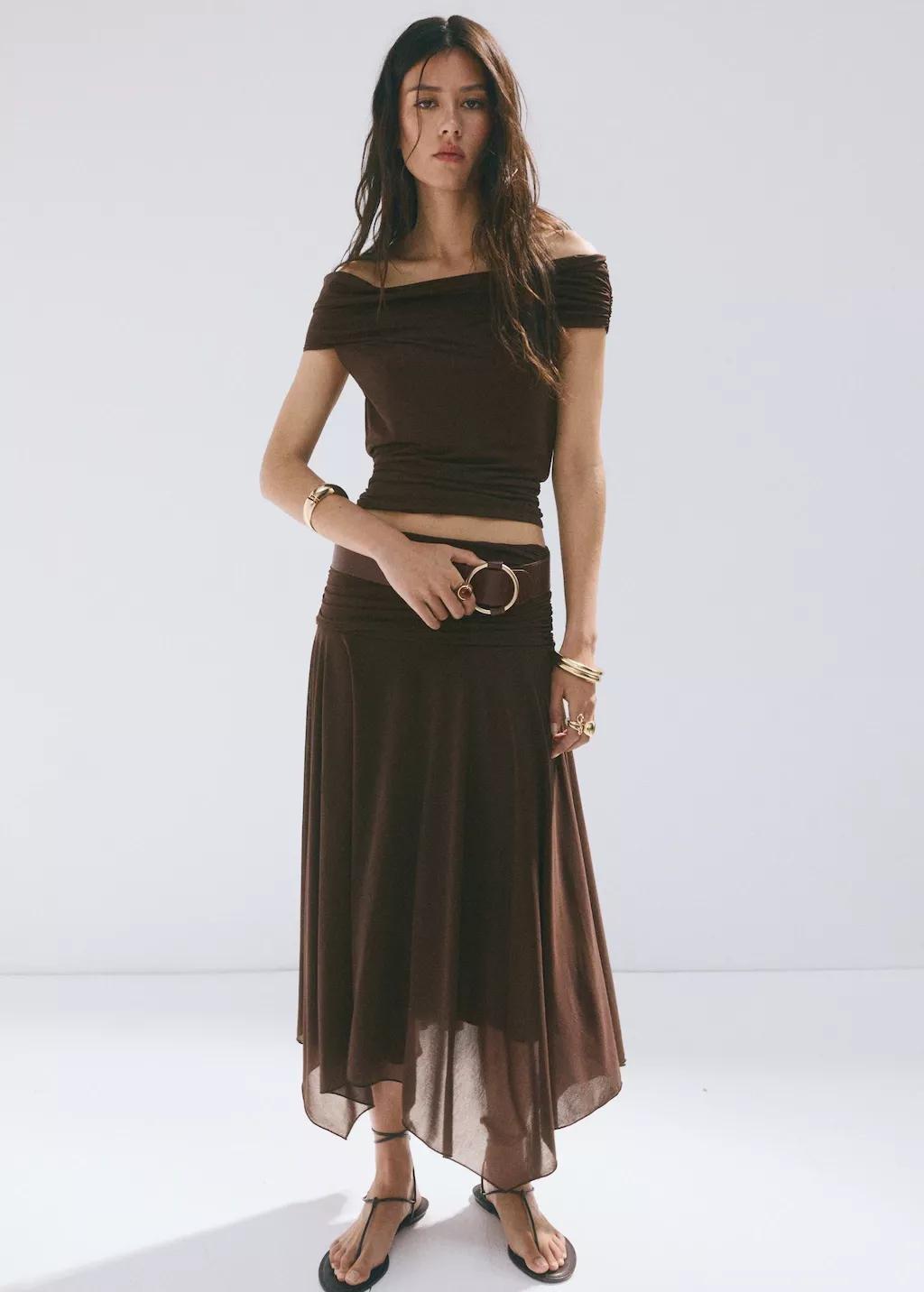 Brown Off-Shoulder Top, Brown, large image number 0