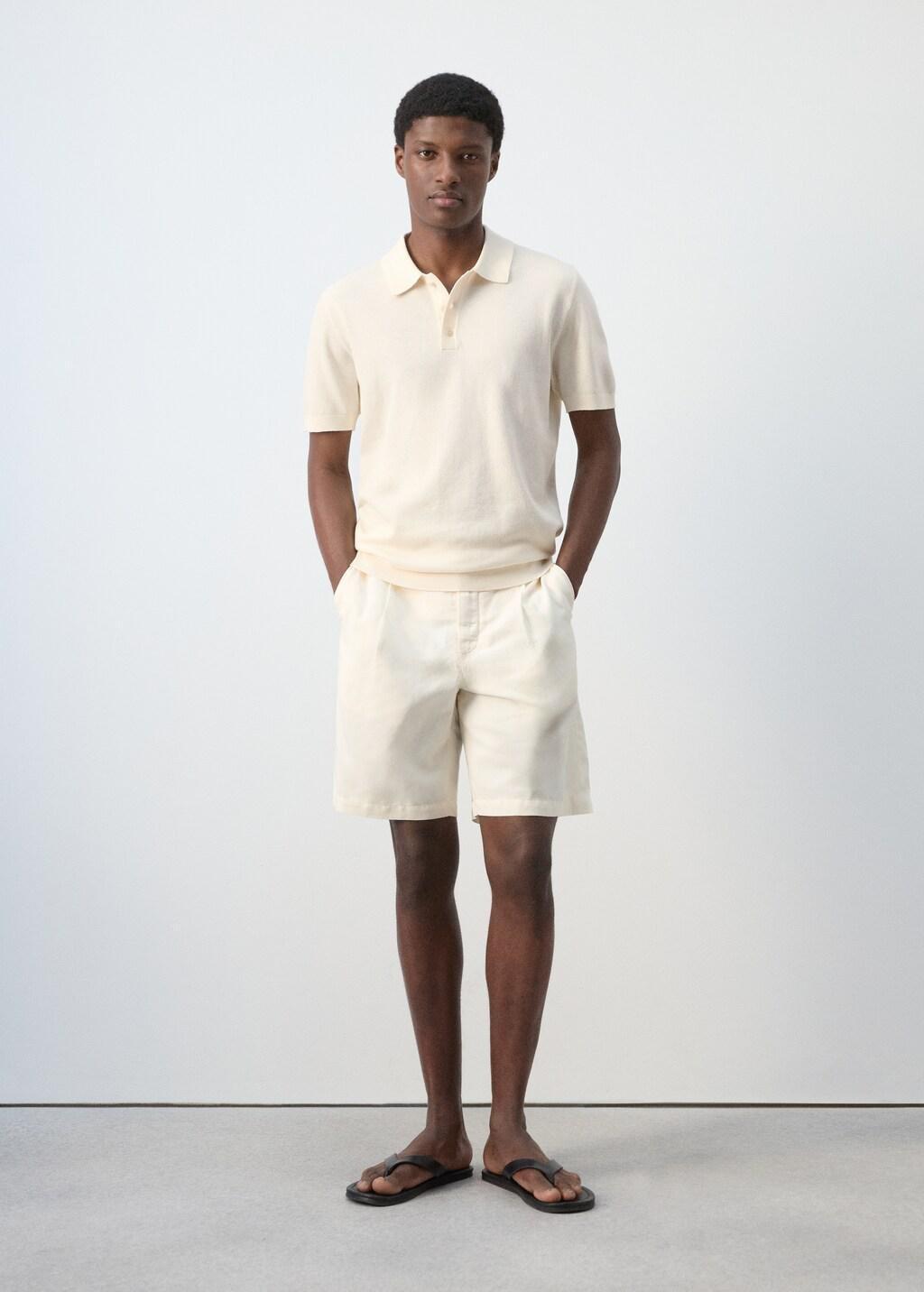 Beige Fine-Knit Cotton Polo Shirt, Light Beige, large image number 0
