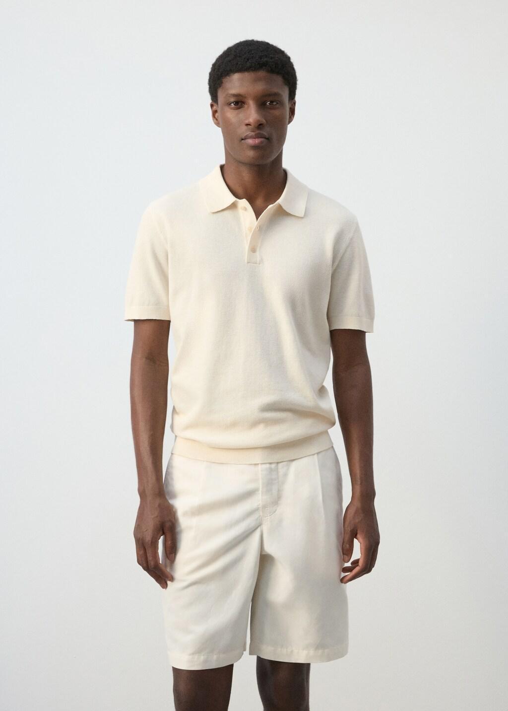 Beige Fine-Knit Cotton Polo Shirt, Light Beige, large image number 3