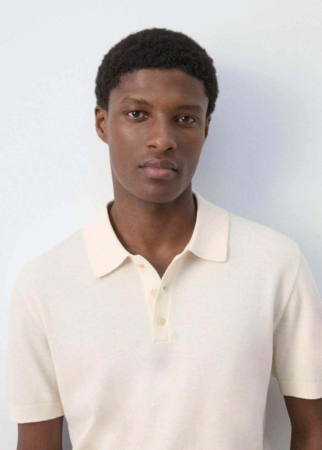Beige Fine-Knit Cotton Polo Shirt, Light Beige, large image number 4