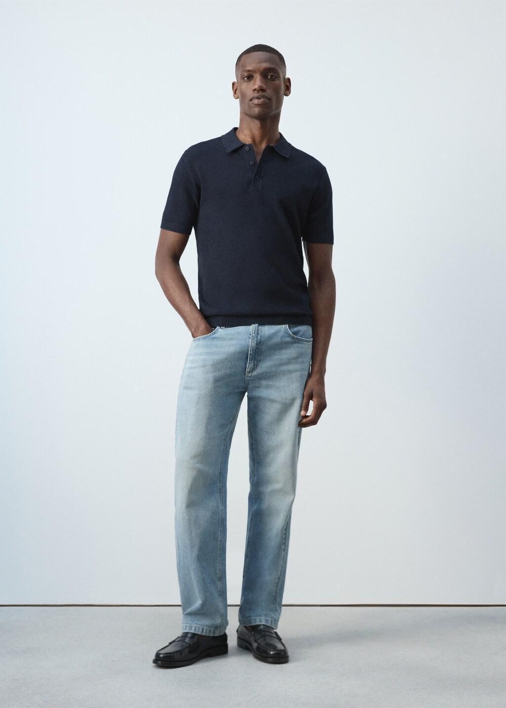 Navy Fine-Knit Cotton Polo Shirt, Navy, large image number 0