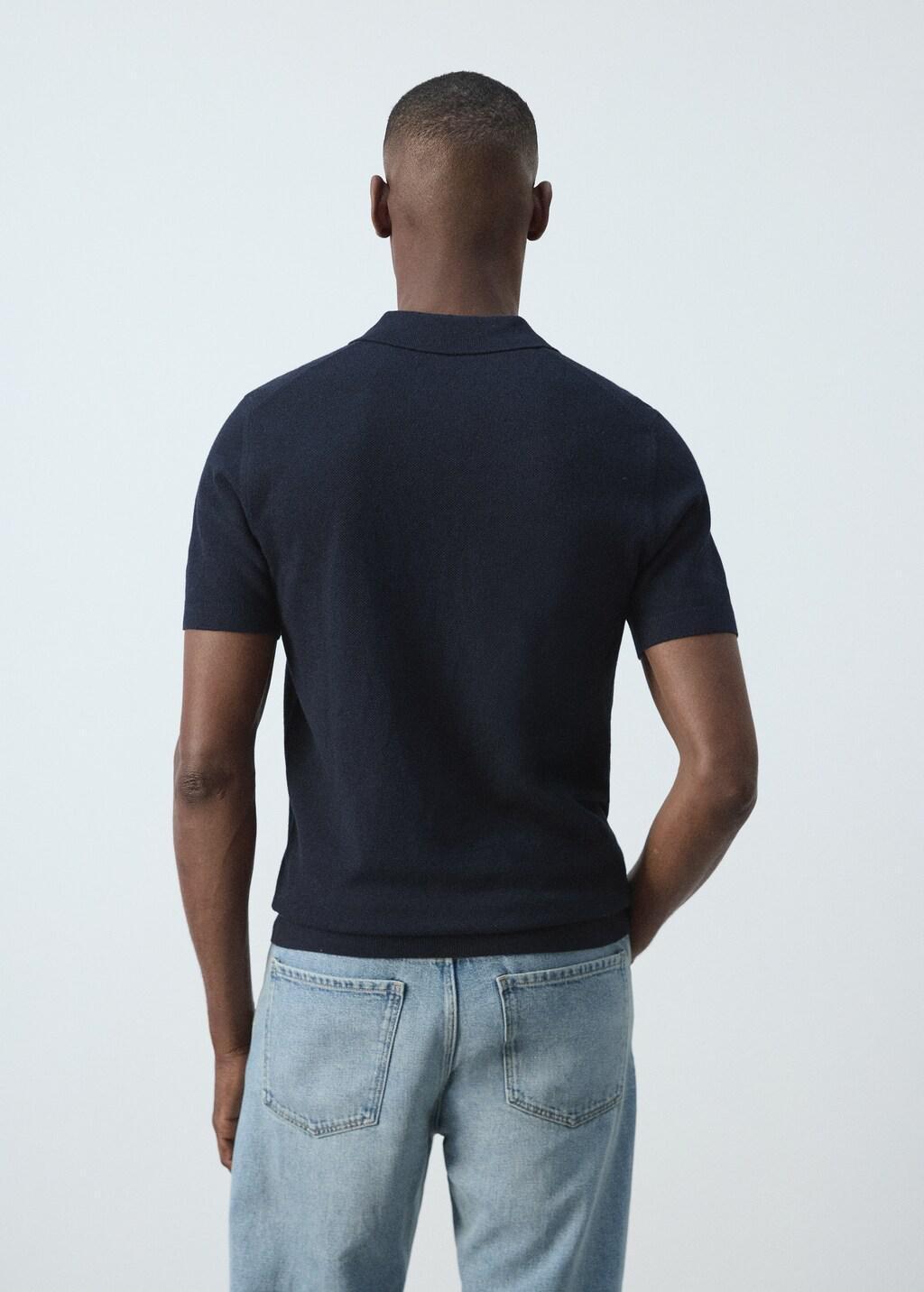 Navy Fine-Knit Cotton Polo Shirt, Navy, large image number 2