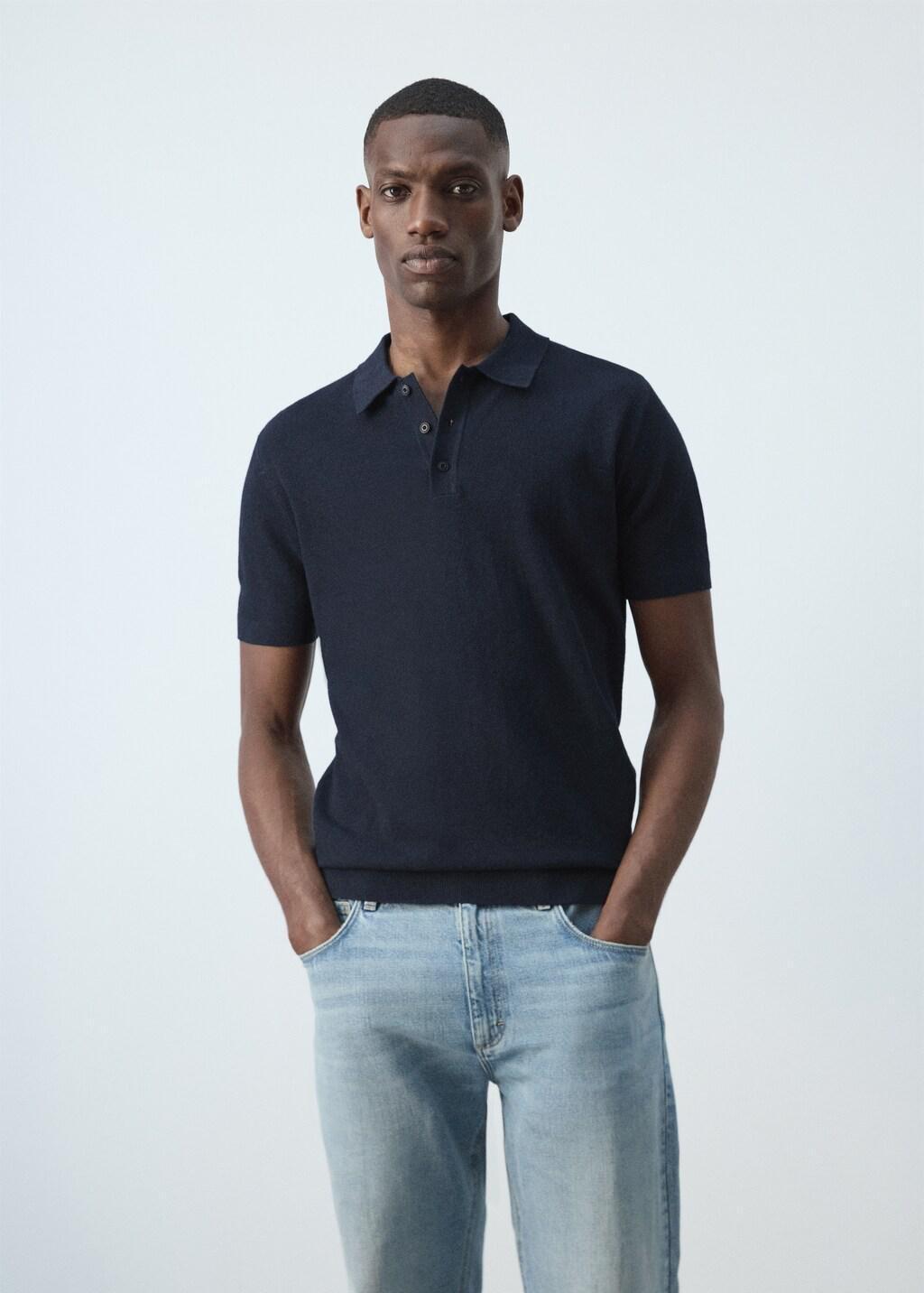 Navy Fine-Knit Cotton Polo Shirt, Navy, large image number 3