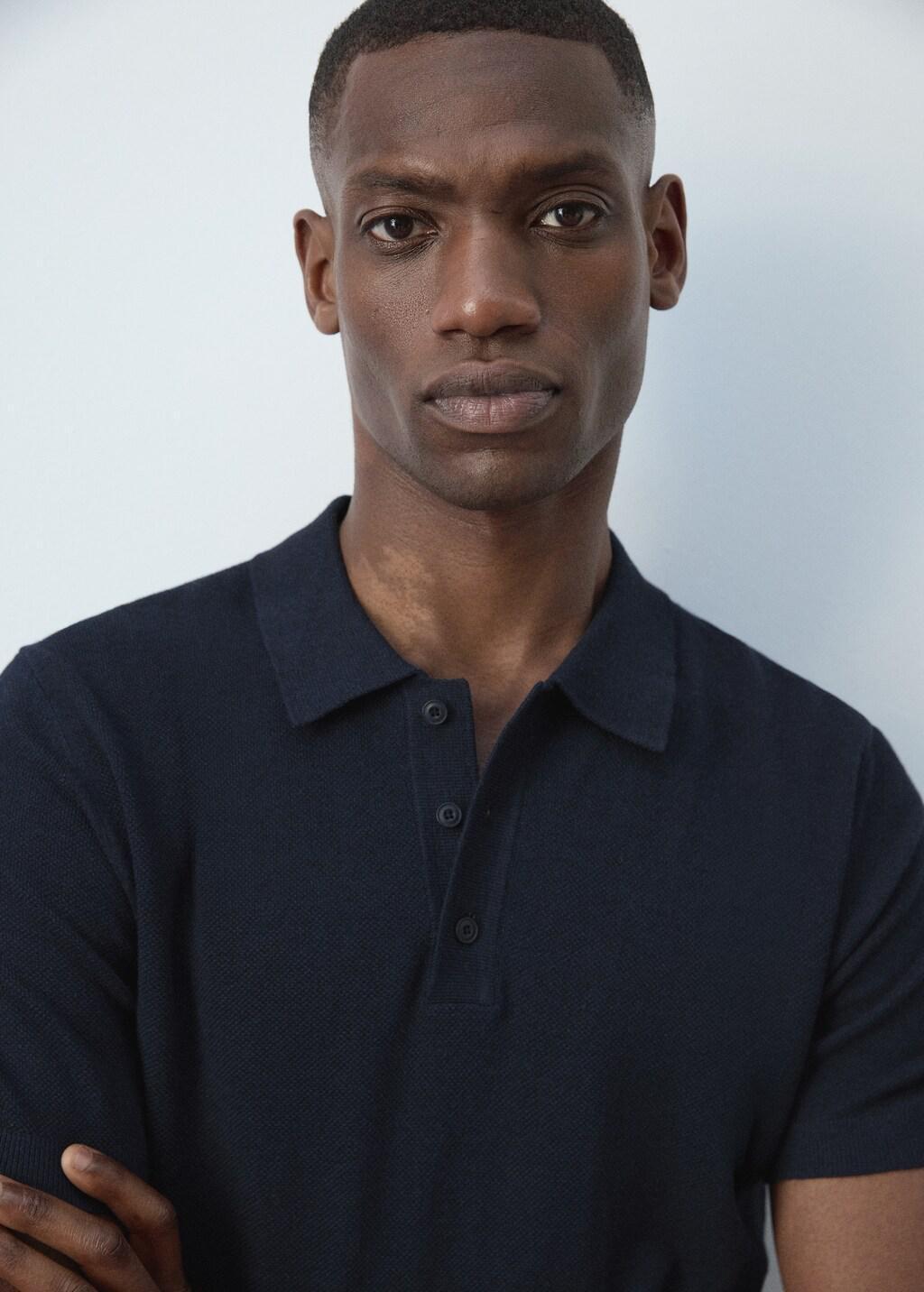 Navy Fine-Knit Cotton Polo Shirt, Navy, large image number 4