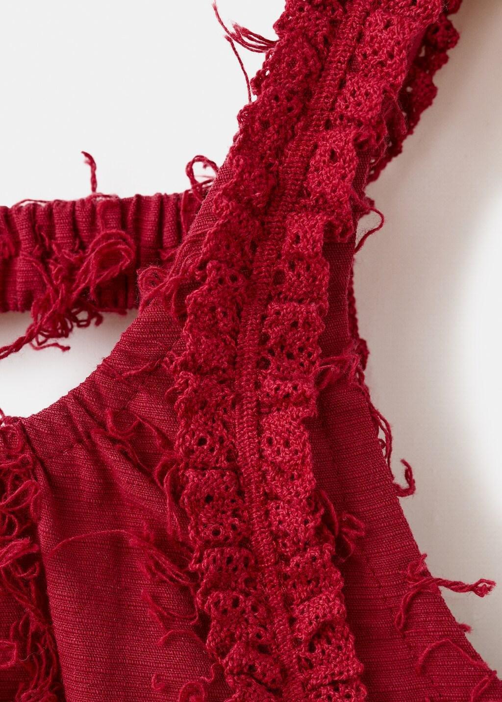 Red Fringe Detail Dress, Kids Girl, Dark Red, large image number 1