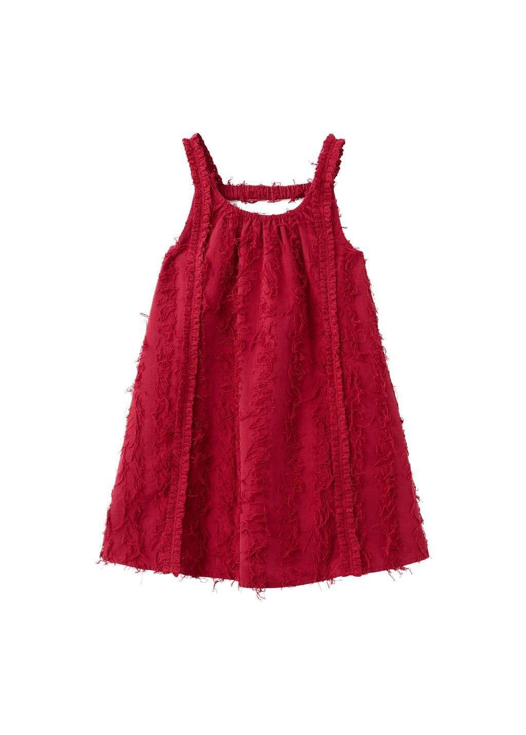 Red Fringe Detail Dress, Kids Girl, Dark Red, large image number 3