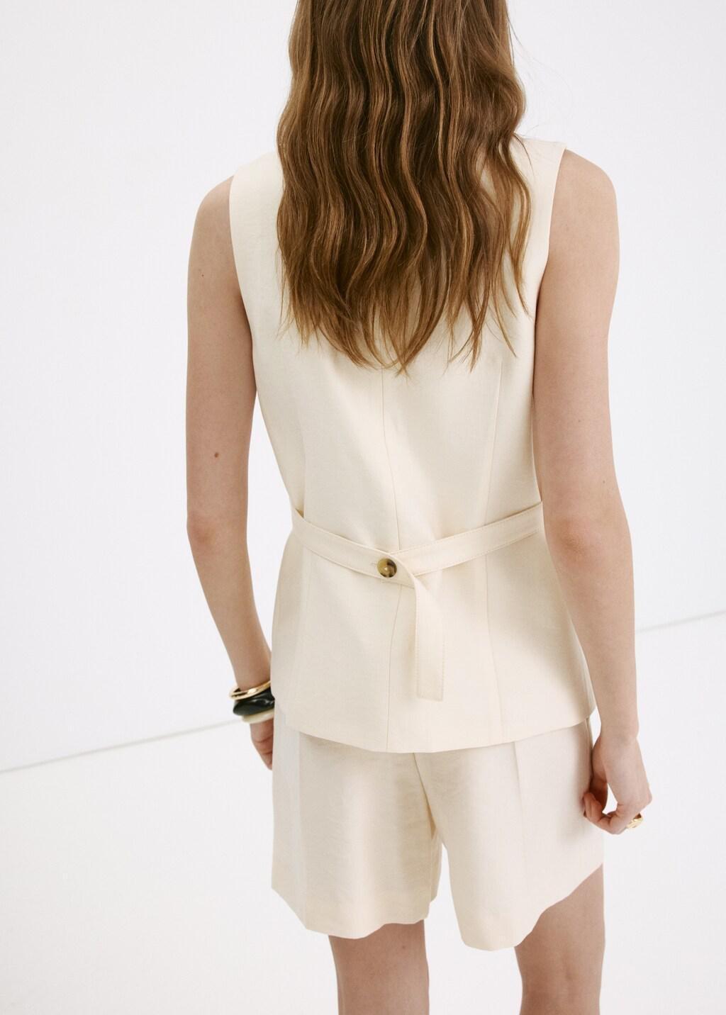 Beige Waistcoat With Buttons And Pockets, Light Beige, large image number 2