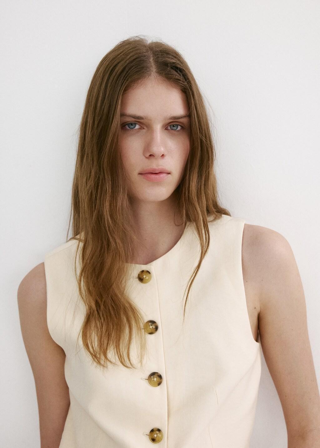 Beige Waistcoat With Buttons And Pockets, Light Beige, large image number 4