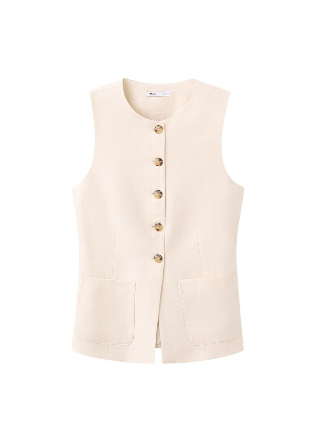 Beige Waistcoat With Buttons And Pockets, Light Beige, large image number 6