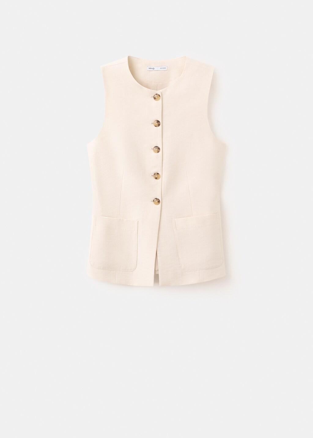 Beige Waistcoat With Buttons And Pockets, Light Beige, large image number 7