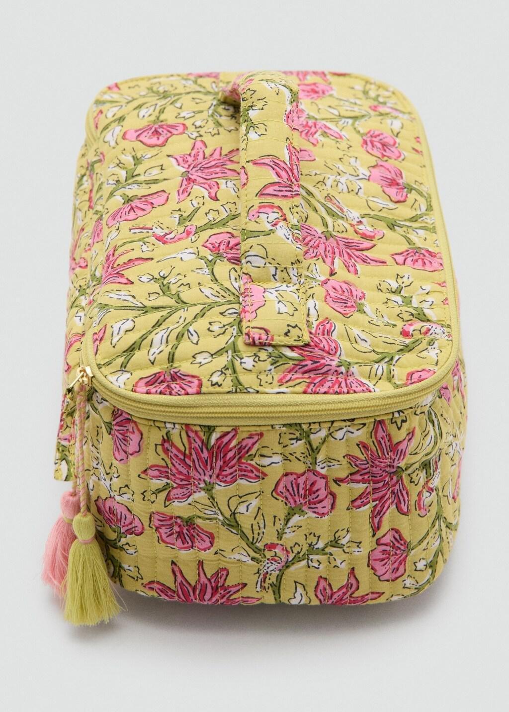 Green Flower-Printed Cotton Toiletry Bag, Green, medium