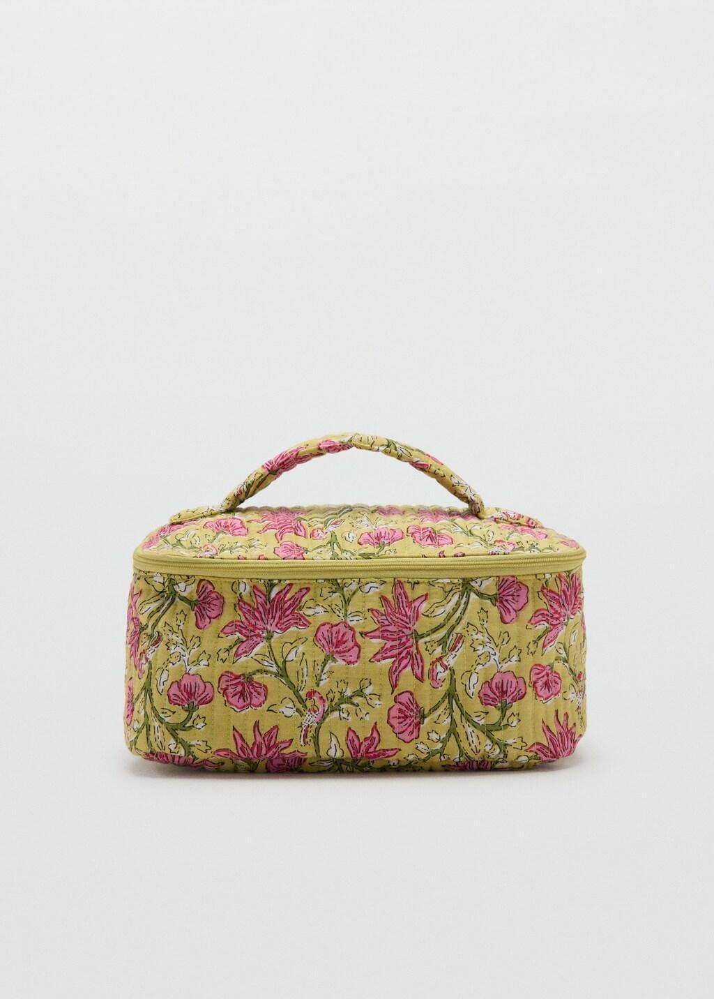 Green Flower-Printed Cotton Toiletry Bag, Green, large image number 3