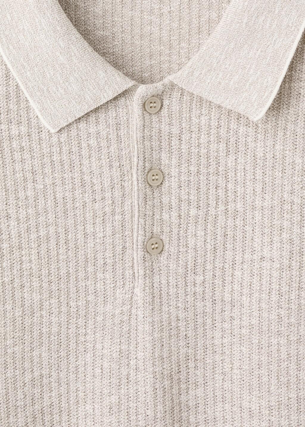Brown Lt Pastel Ribbed Cotton-Linen Blend Polo, Light Pastel Brown, large image number 1