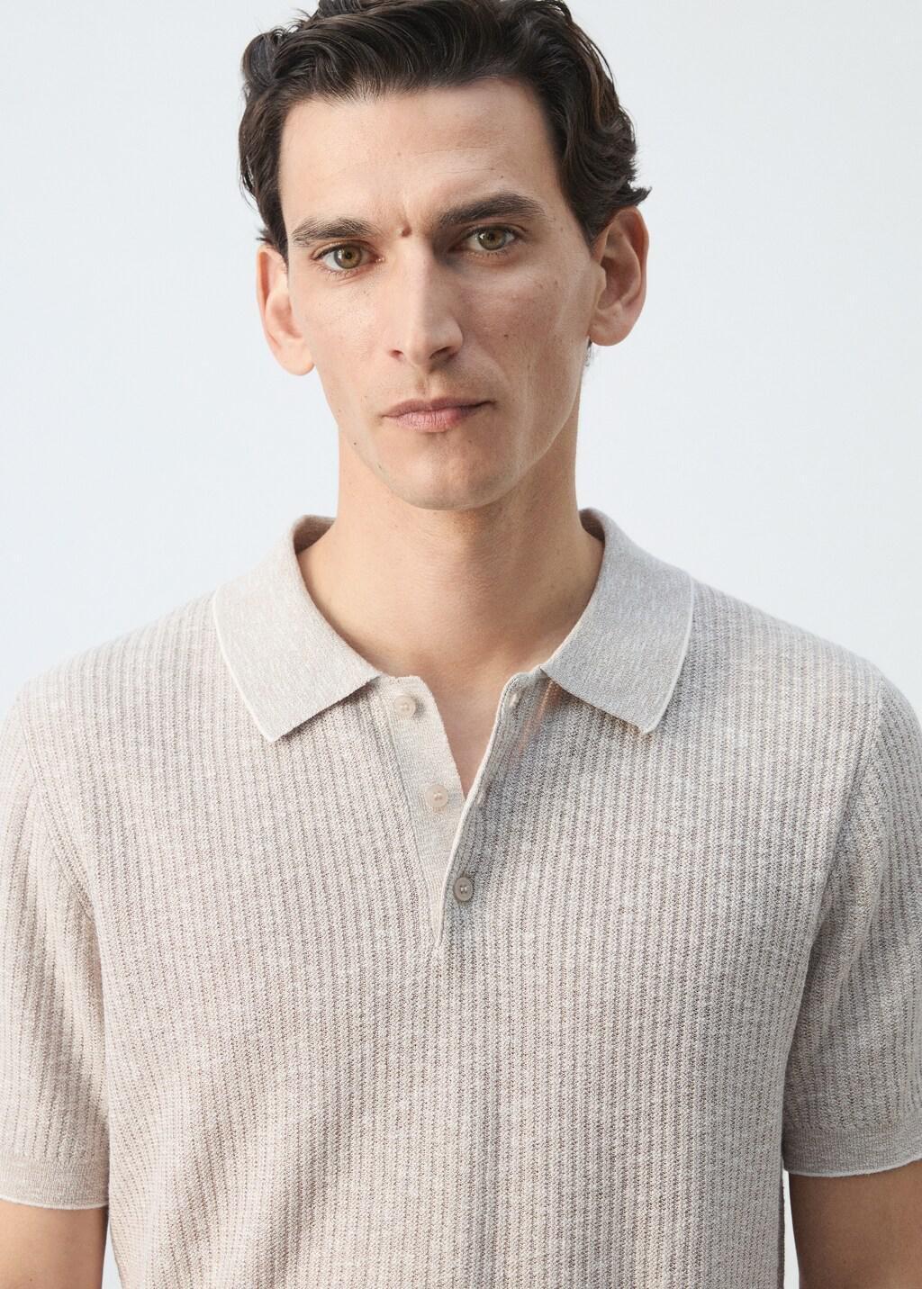 Brown Lt Pastel Ribbed Cotton-Linen Blend Polo, Light Pastel Brown, large image number 4