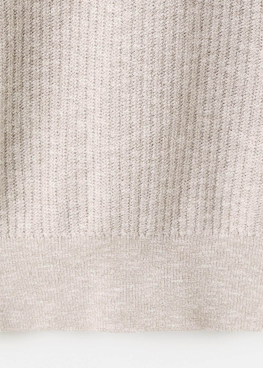 Brown Lt Pastel Ribbed Cotton-Linen Blend Polo, Light Pastel Brown, large image number 5