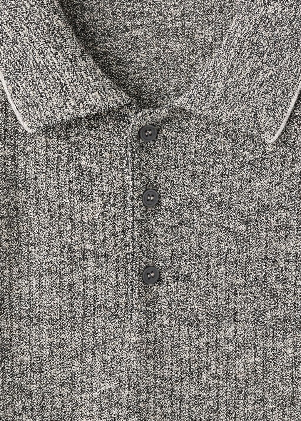 Navy Ribbed Cotton-Linen Blend Polo, Navy, large image number 1