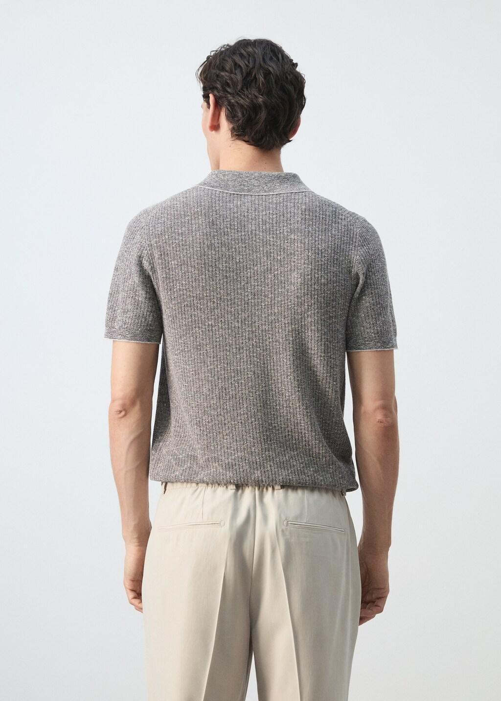 Navy Ribbed Cotton-Linen Blend Polo, Navy, large image number 2