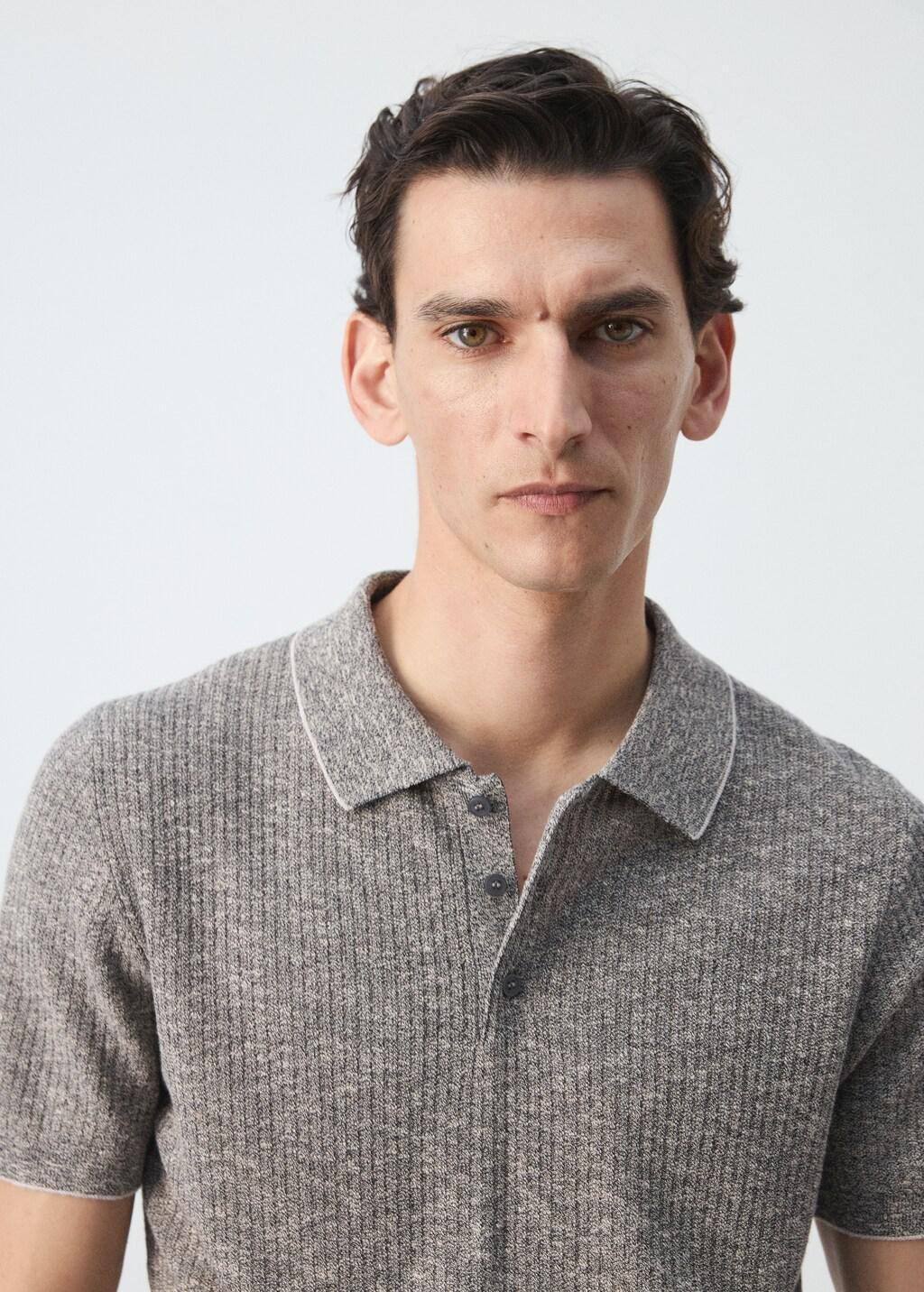 Navy Ribbed Cotton-Linen Blend Polo, Navy, large image number 4