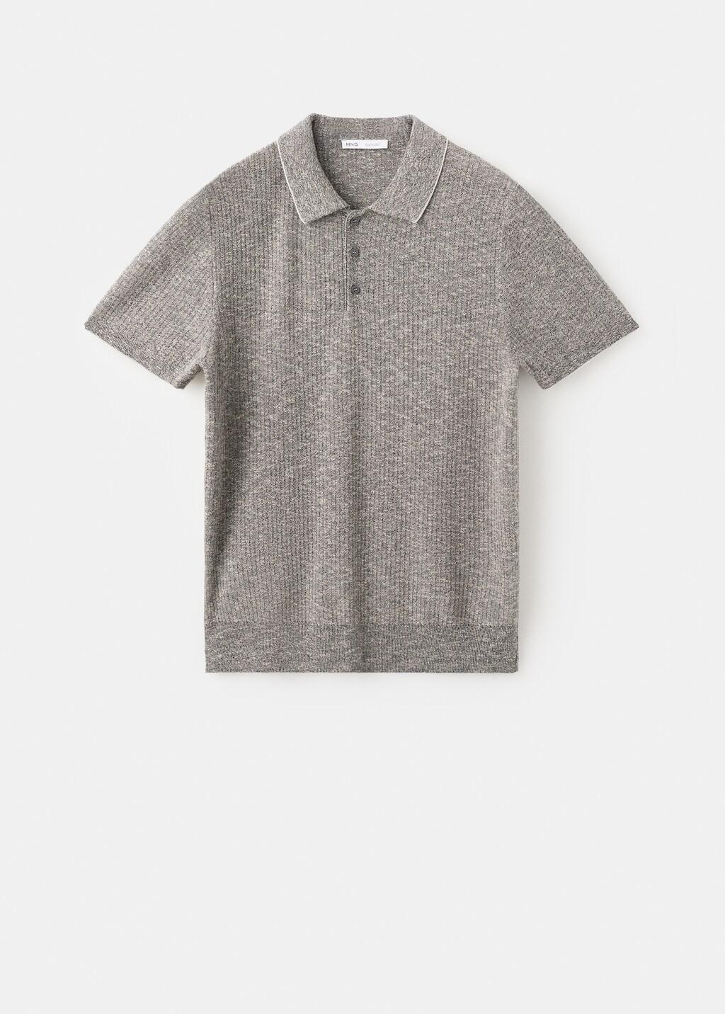 Navy Ribbed Cotton-Linen Blend Polo, Navy, large image number 7
