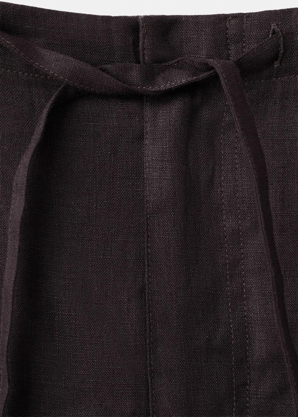 Brown Bow Linen Trousers, Dark Brown, large image number 1