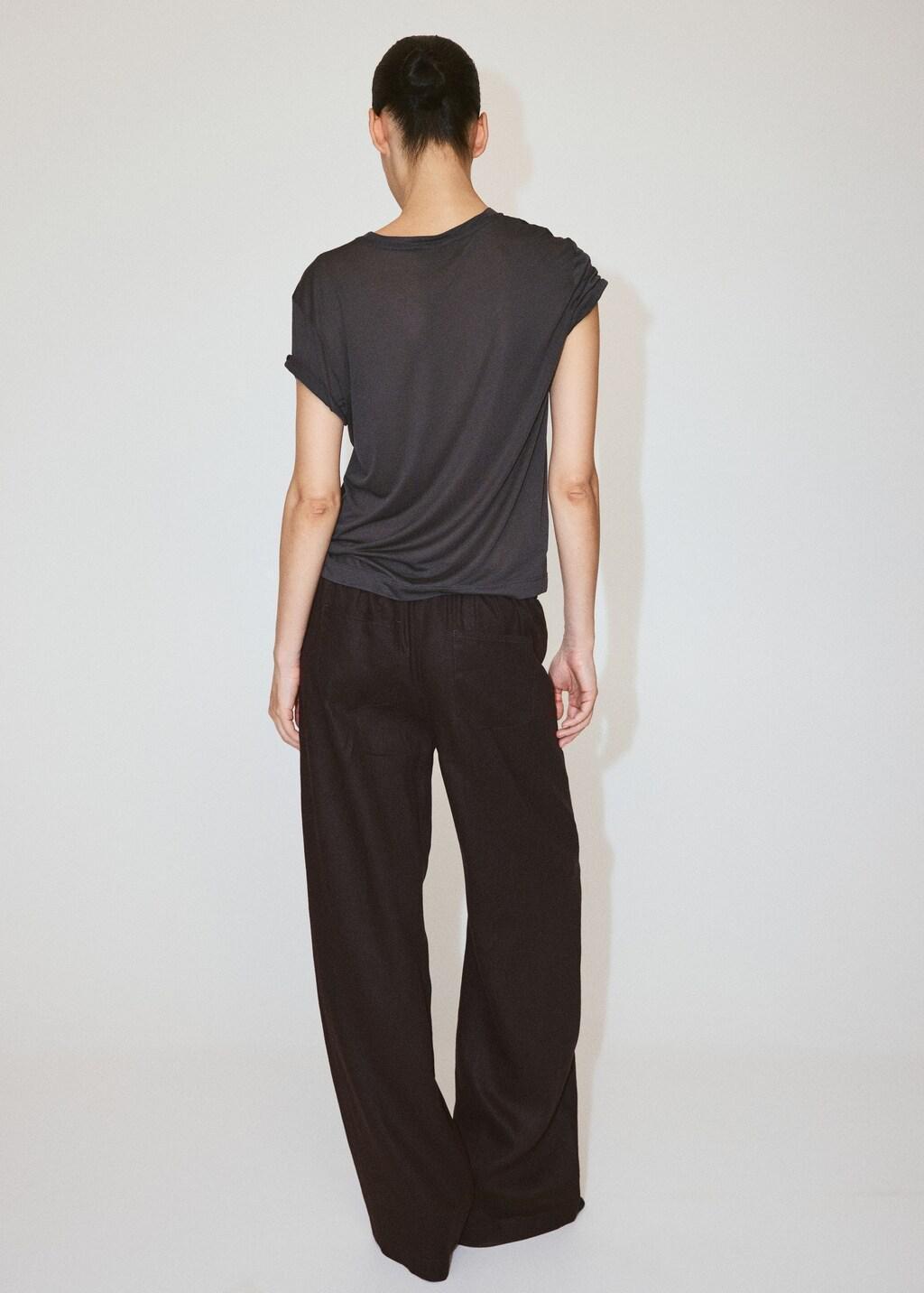 Brown Bow Linen Trousers, Dark Brown, large image number 2